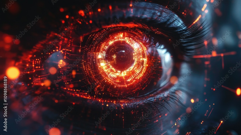 Poster A conceptual image of a glowing digital eye surrounded by data points and circuit patterns, symbolizing the future of AI and visual systems.