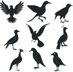 Fototapeta premium set of bird silhouette vector the birds linocut
