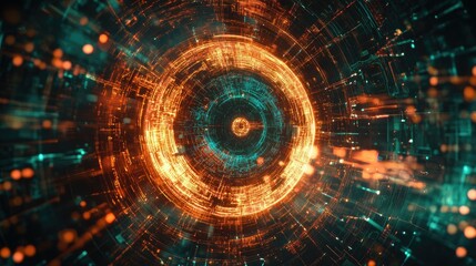 Obraz premium A conceptual image of a glowing digital eye surrounded by data points and circuit patterns, symbolizing the future of AI and visual systems.