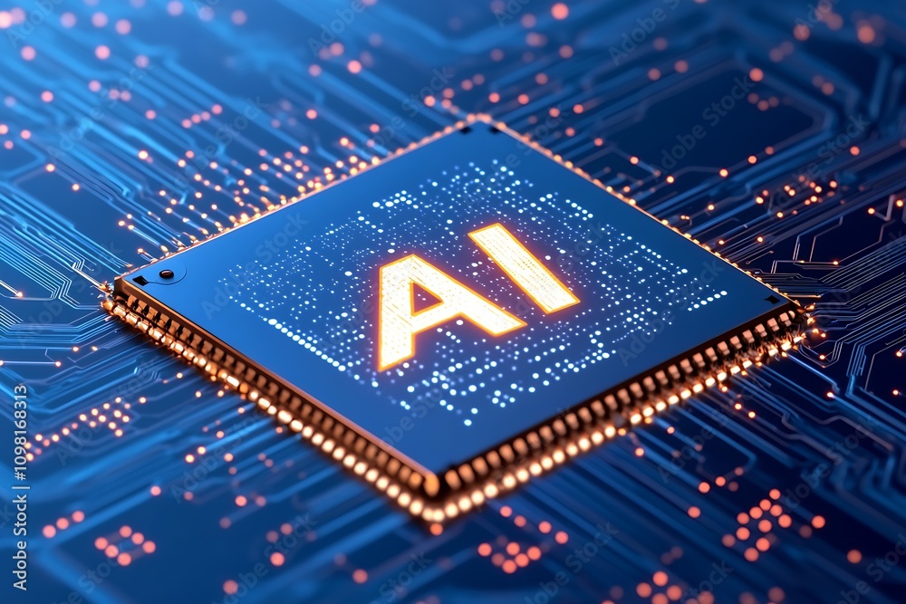 Aufkleber Futuristic Artificial Intelligence Chip Technology in Modern Circuit Board Design : Generative AI