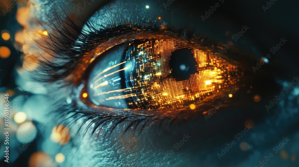 Aufkleber A futuristic digital eye with glowing circuits and data streams, symbolizing the integration of artificial intelligence and human vision.