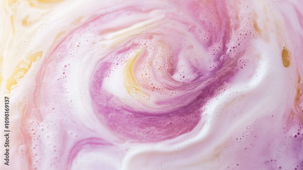 Poster A mesmerizing swirl of colored milk mixing in water, creating dynamic patterns and vibrant hues in an abstract design.