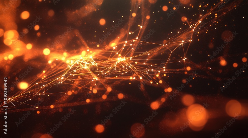 Poster Abstract digital network with glowing lines and nodes speeding through space, symbolizing high-speed data transmission.