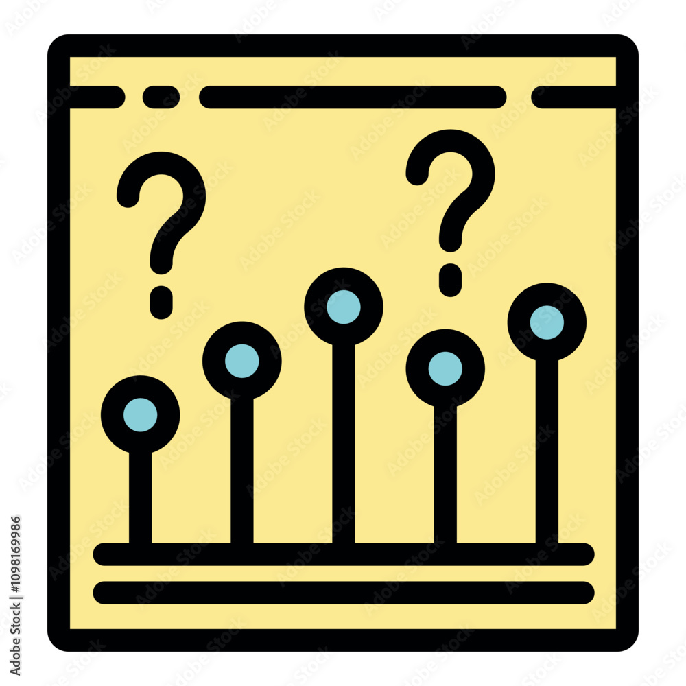 Poster growing bar graph with question marks symbolizing increasing uncertainty in business or other areas