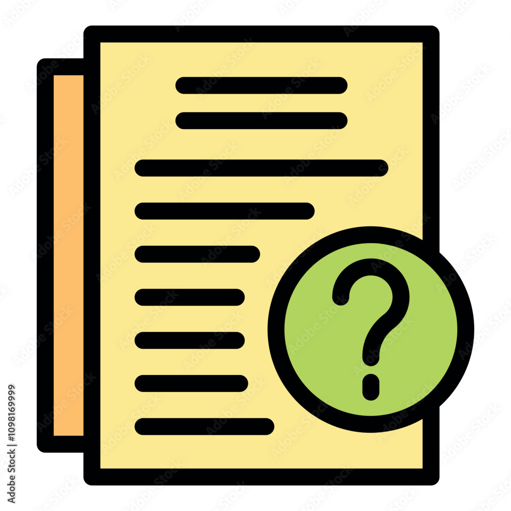 Poster document with question mark icon symbolizing frequently asked questions, providing helpful informati