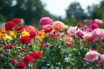 Vibrant Rose Garden Blooming With Colorful Flowers