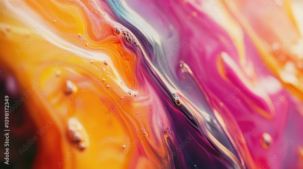 Poster close-up shot of fluid art with vibrant swirling colors and smooth textures, creating a stunning abs