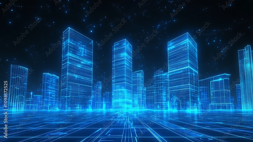 Aufkleber futuristic digital cityscape with abstract neon grid and virtual technology : generative ai