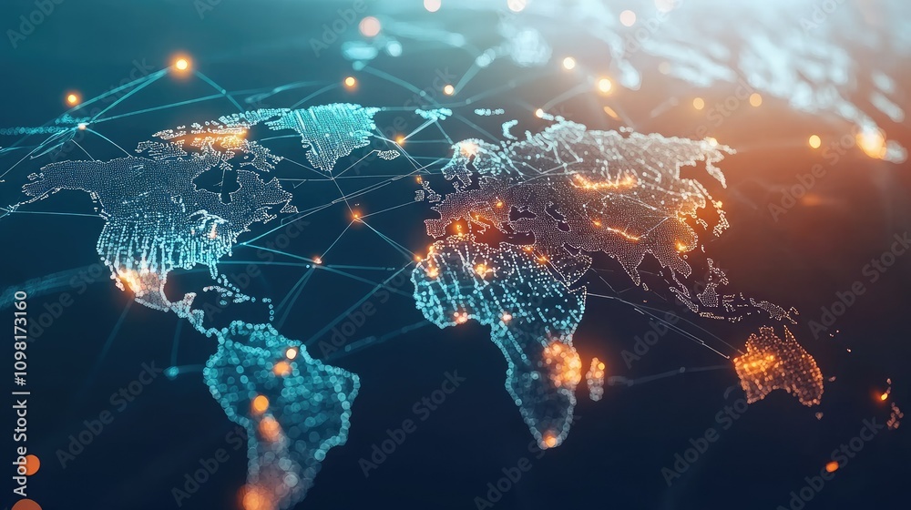 Aufkleber Concept of global service networks, showing a world map with interconnected lines symbolizing worldwide business and service reach.