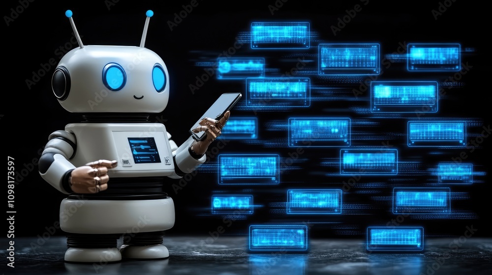 Poster individual interacting with an open ai chatbot for advanced queries