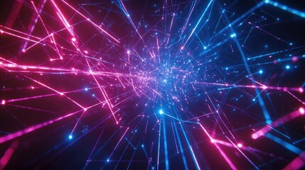 Obraz premium Futuristic concept of fast-moving data streams through interconnected networks, with light trails representing high-speed connections.