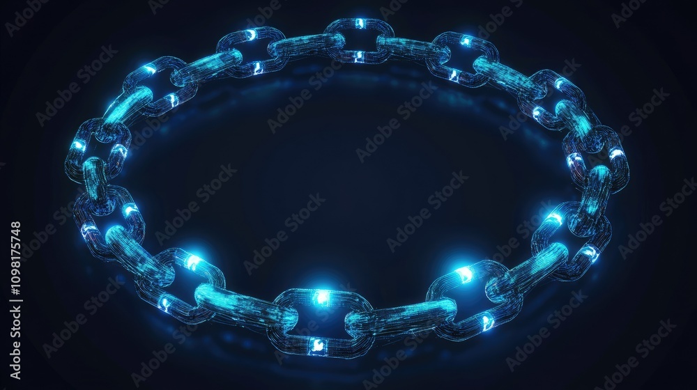 Poster Illustration of circular blockchain elements with glowing nodes and digital connections, representing decentralized systems.