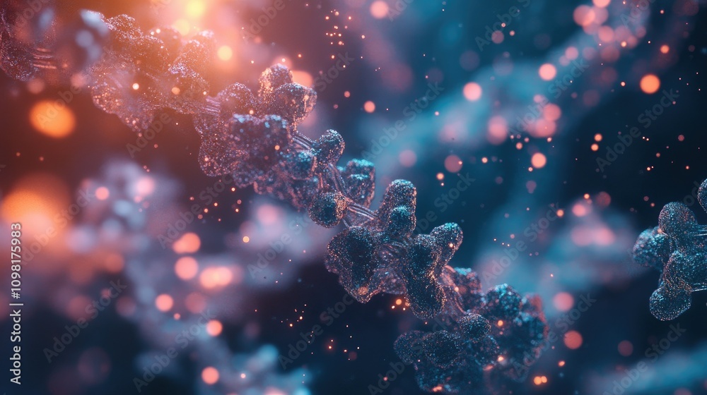Poster macro shot of dna molecules at the cellular level, displaying complex structures and the beauty of g