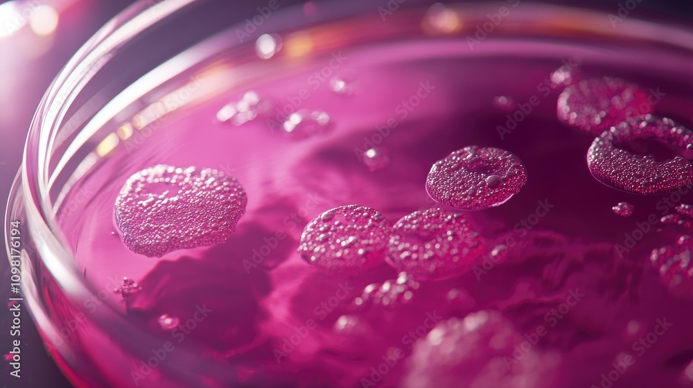 Poster microscopic view of cells in a petri dish, displaying complex structures and textures for research a