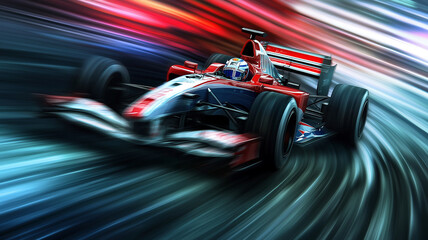 High-Speed Formula 1 Car Racing Through a Neon Light Tunnel