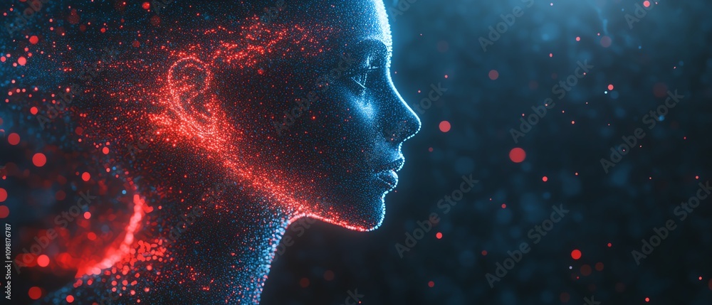 Leinwandbilder blue and red data streams creating a digital human profile on a dark background, ai generative desig