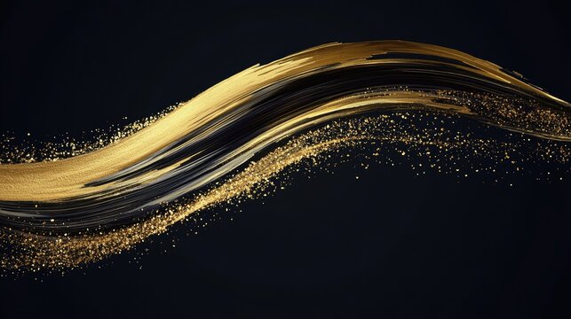 Vector illustration of a sparkling golden brushstroke sweeping across a deep black background, evoking a sense of luxury.