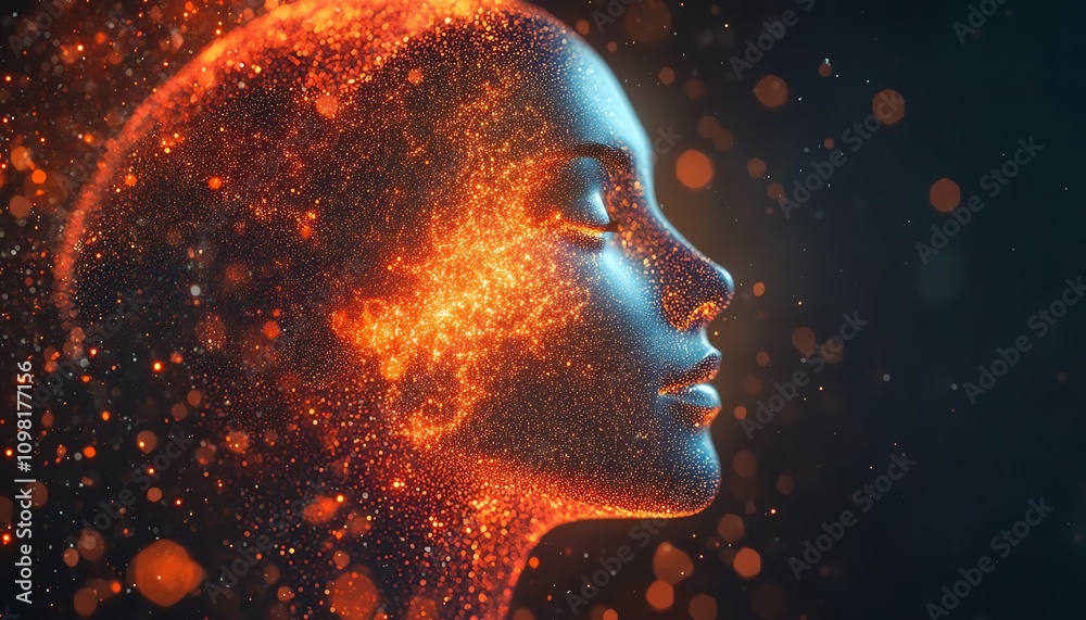 Aufkleber Digital human head profile with luminous circuits and hightech background, representing artificial intelligence, data processing, and neural networks