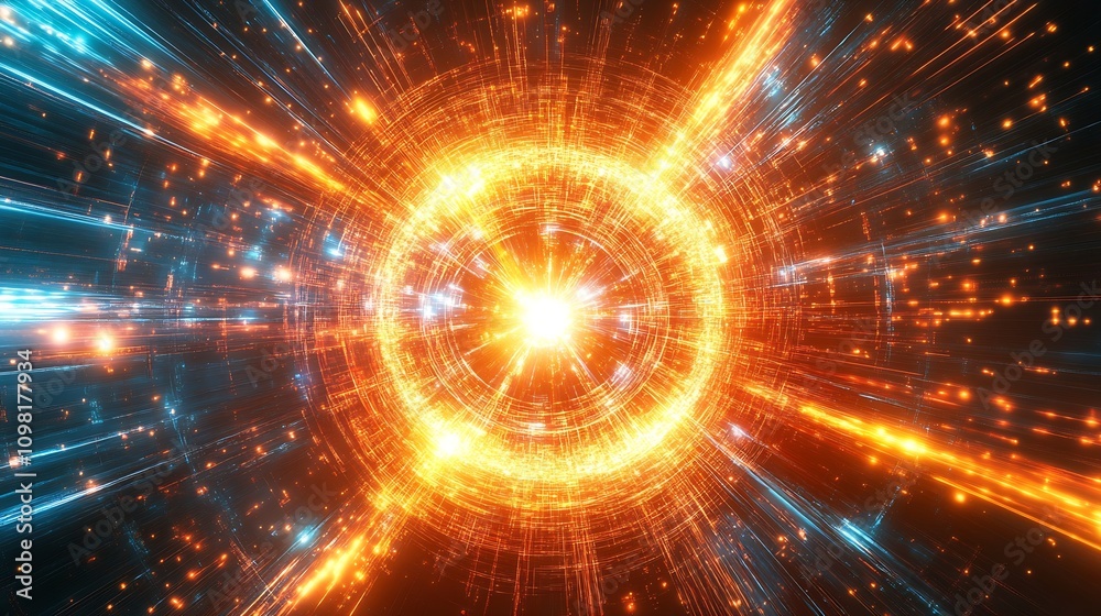 Aufkleber Abstract Energy Burst with Bright Lights and Colorful Explosion in Space : Generative AI