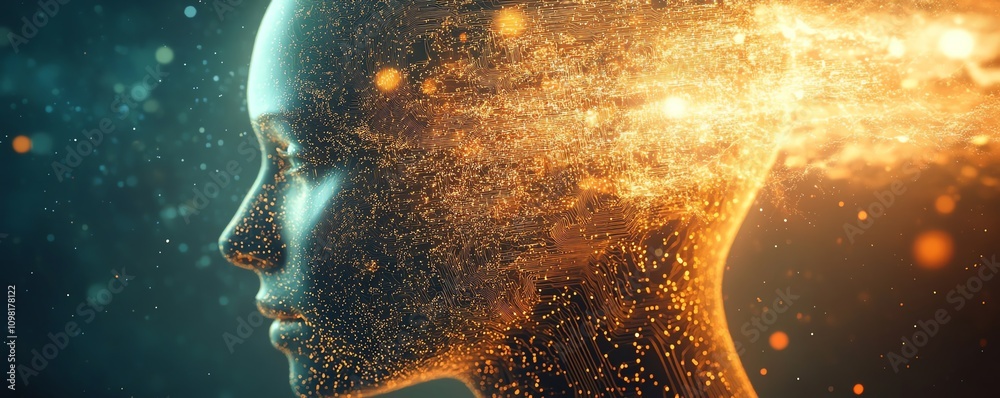 Leinwandbilder Human head profile with intricate circuit patterns and glowing elements, tech background, symbolizing AI, neural networks, and innovation