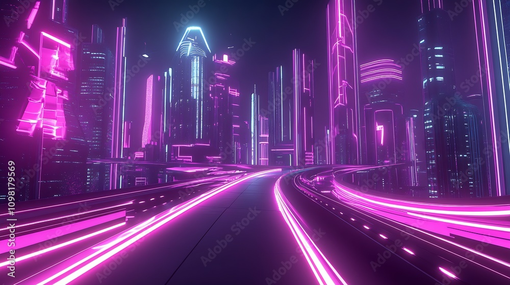 Poster neon-infused futuristic city nightscape with cyberpunk vibes : generative ai