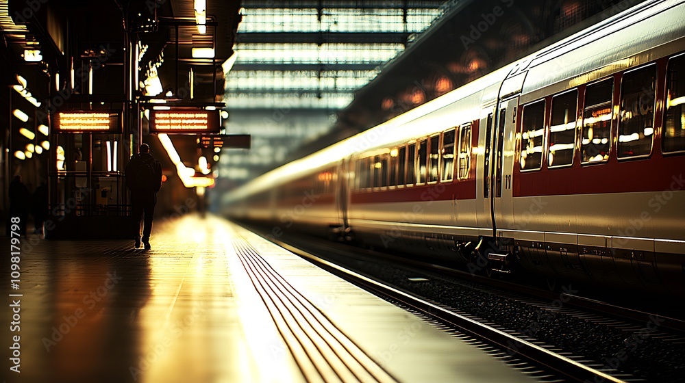 Aufkleber european train station featuring minimalistic design and fast-paced motion : generative ai