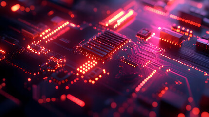 Naklejka premium Red Circuit Board 3D Illustration