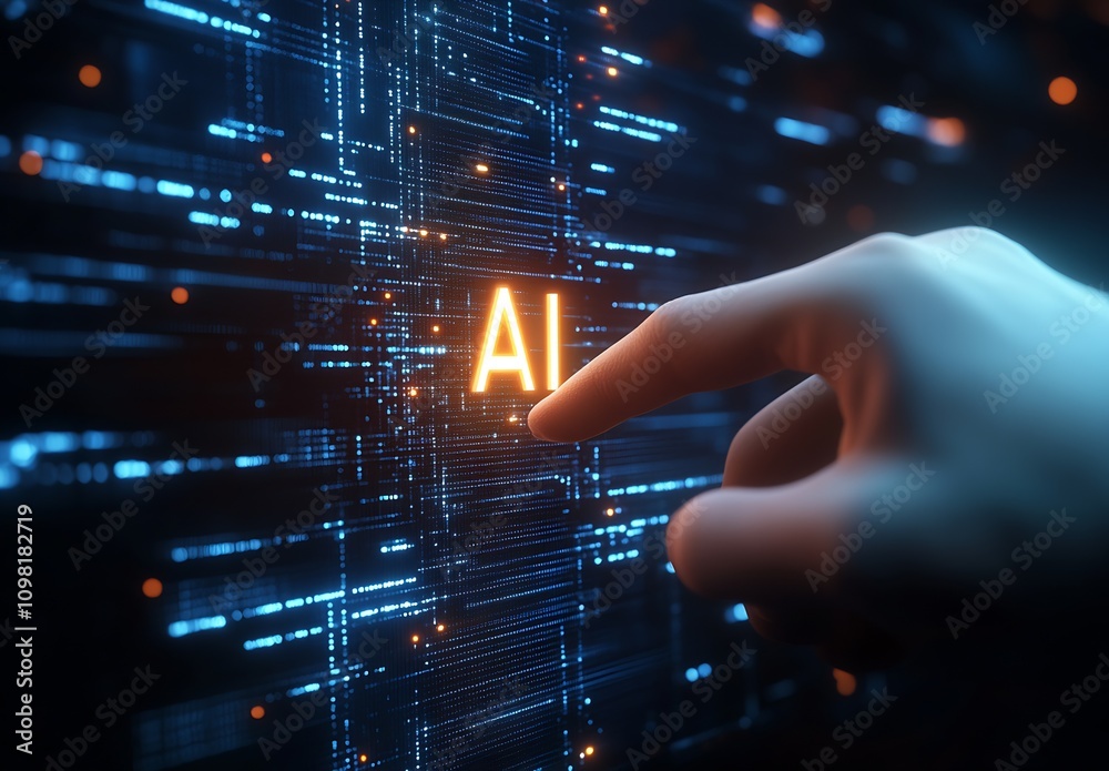 Aufkleber Futuristic Interface with AI Technology and Digital Data Illustration : Generative AI