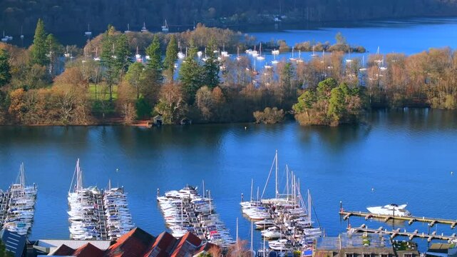 Autumnal aerial video of Wendemire lake in Cumbria - United Kingdom. 