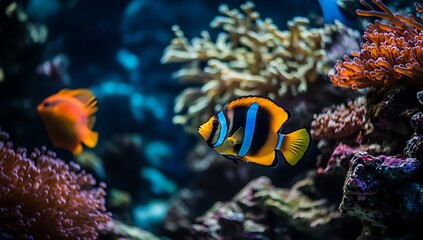 Obraz premium Vibrant Tropical Fish Swimming In Coral Reef Habitat