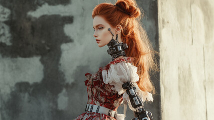 Naklejka premium female robot model with red hair