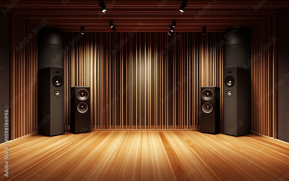 Poster spacious sound studio with advanced acoustic treatments and modern audio setup : generative ai