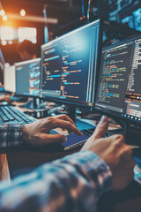 App developer testing mobile app on multiple devices, coding software and testing tools