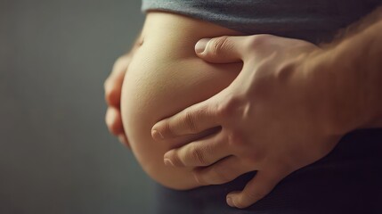 Close-up of hands gently holding a pregnant belly, symbolizing love, life, and anticipation of parenthood.