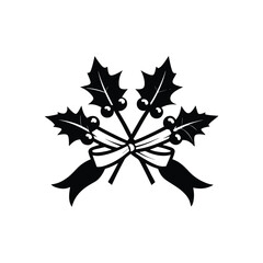 Naklejka premium Two crossed holly branches tied with a simple ribbon perfect for festive and Christmas designs