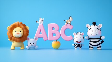 Obraz premium Adorable Toy Animals with Alphabet ABC for Fun Learning and Education on Blue Background : Generative AI