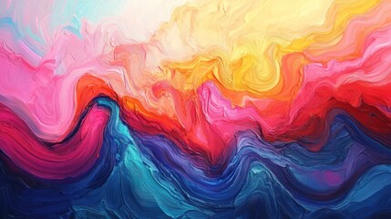 Obraz premium Abstract colorful fluid art painting with vibrant swirling waves and textures.