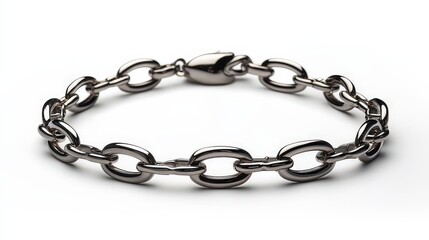 Obraz premium Stainless steel cuffs with compact chain displayed on minimalist white background, emphasizing stark, clean, and modern design.