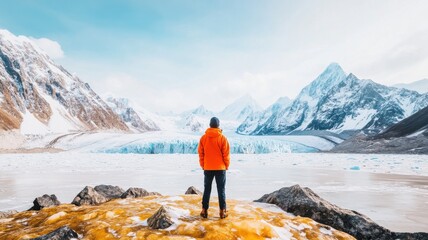 A person gazing at a breathtaking glacier landscape.