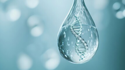 Biotechnology, genetic engineering, biological research, DNA structure in water droplets for beauty and make-up research.