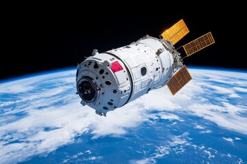 Fototapeta premium An astronaut floating in the vast expanse of space, tethered to a spacecraft with Earth glowing in the background