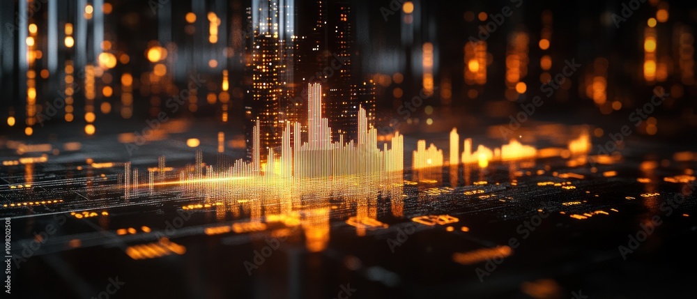 Poster abstract digital visualization with glowing elements representing data and technology.