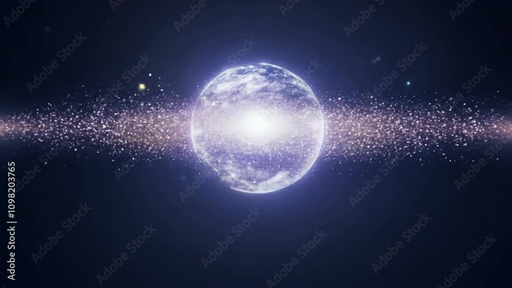 Canvas Prints cosmic dance: a celestial sphere glows with ethereal light, surrounded by a shimmering band of stard