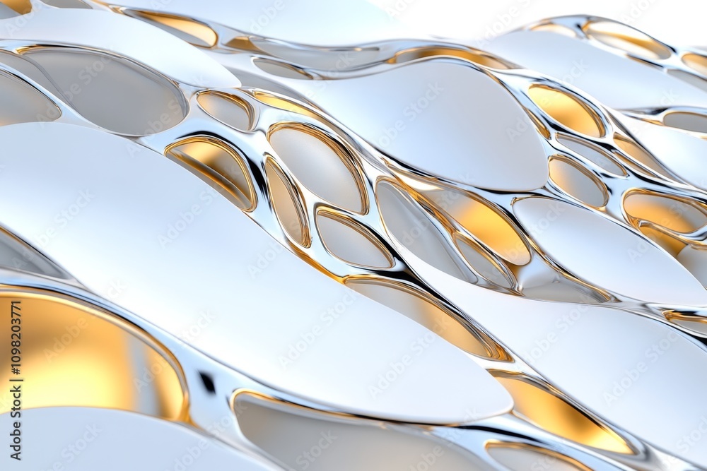 Poster Digital 3D rendering of a futuristic skyscraper, with dynamic lighting and intricate metallic textures