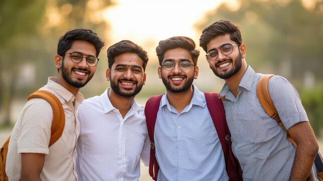 Five indian male engineering college students friends