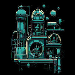 Exploring a retrofuturistic underwater laboratory ocean depths digital art sci-fi concept unique perspective innovative design