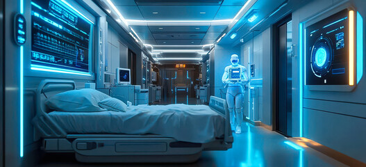 Obraz premium AI-Driven Smart Hospital Room with Automated Patient Monitoring and Diagnostics