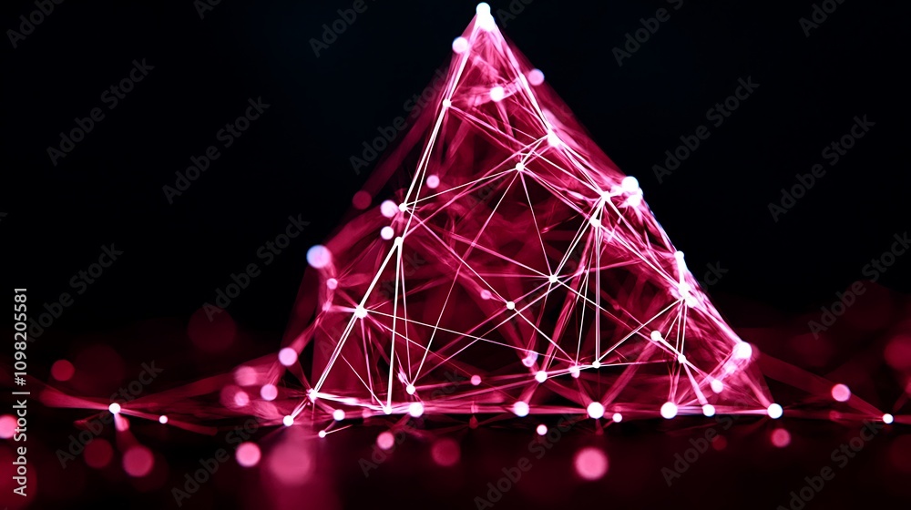 Poster abstract representation of intersecting red lines and dots arranged in a geometric pattern, creating