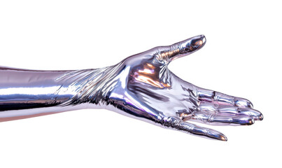 Futuristic metallic hand gesture abstract art isolate on transparent background, png, cutout