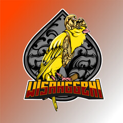 Obraz premium yellow canary bird with a crown on its head, a combination of sizes and Indonesian Balinese ornaments. The image is designed to evoke a sense of grandeur